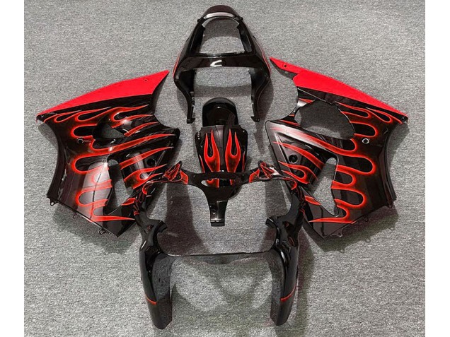 00-02 Noir Brillant & Rouge Flamme ZX6R Carénage Moto