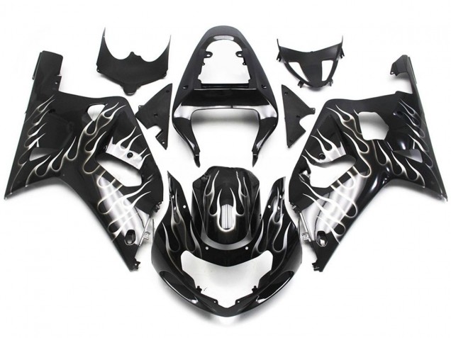 01-03 Noir & Blanc Brillant Flamme GSXR 600-750 Carénage Moto 01-03 Noir & Blanc Brillant Flamme GSXR 600-750 Carénage Moto