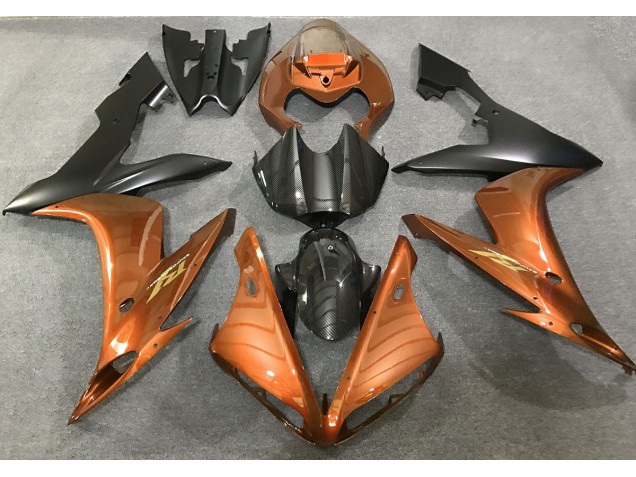 04-06 Style Orange Brillant & Fibre De Carbone R1 Carénage Moto 04-06 Style Orange Brillant & Fibre De Carbone R1 Carénage Moto