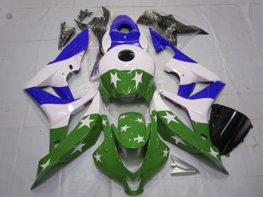 07-08 Étoiles & Rayures Vertes & Bleues CBR600RR Carénage Moto