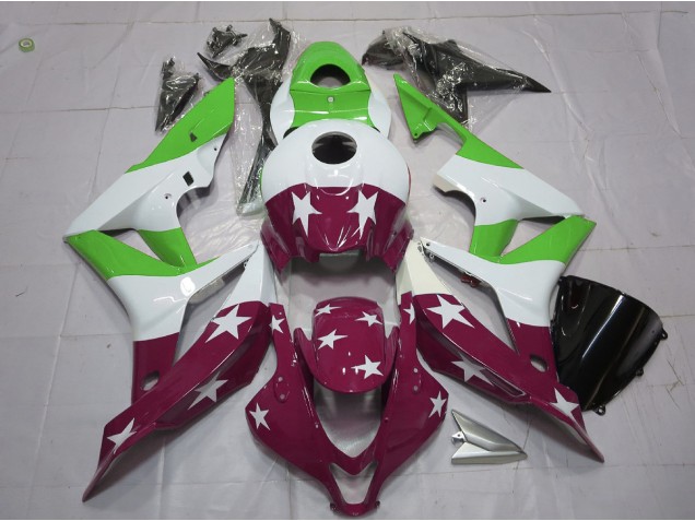 07-08 Étoiles & Rayures Vertes & Marron CBR600RR Carénage Moto