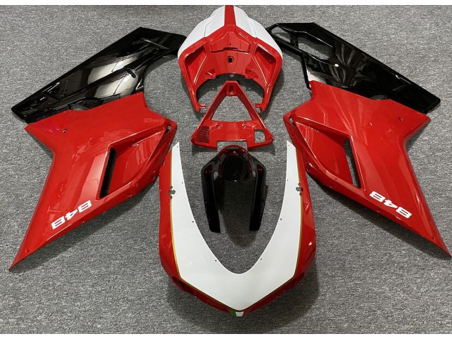 07-14 Rouge Brillant & Blanc (Autocollant 848) Ducati 848 1098 1198 Carénage Moto