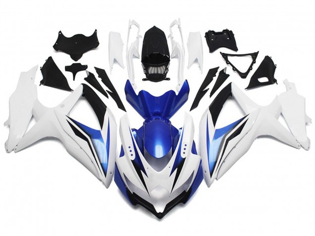 08-10 Blanc Brillant Avec Argent & Bleu GSXR 600-750 Carénage Moto 08-10 Blanc Brillant Avec Argent & Bleu GSXR 600-750 Carénage Moto