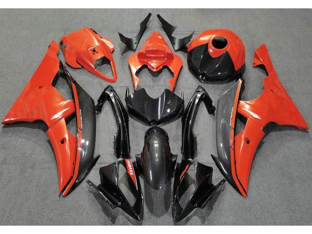08-16 Orange Brillant & Fiber De Carbone R6 Carénage Moto