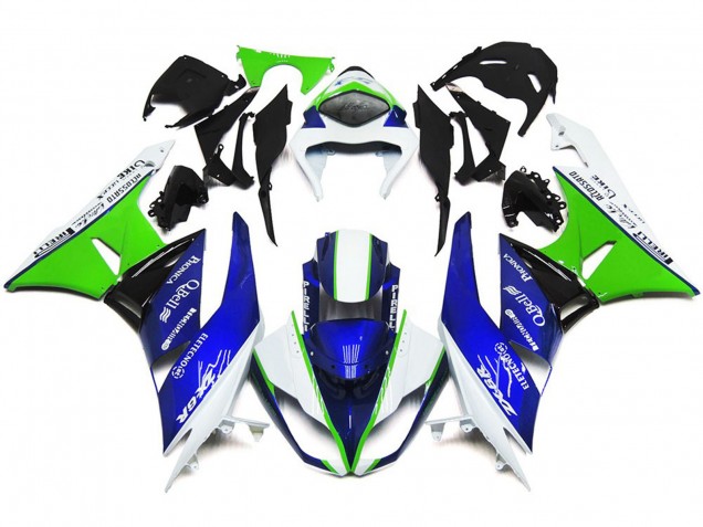 09-12 Bleu Profond Vert & Blanc ZX6R Carénage Moto 09-12 Bleu Profond Vert & Blanc ZX6R Carénage Moto