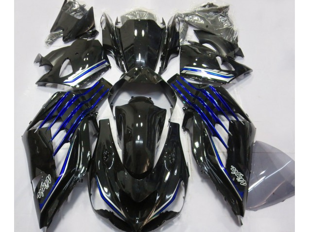 12-21 Noir Brillant & Bleu ZX14R Carénage Moto