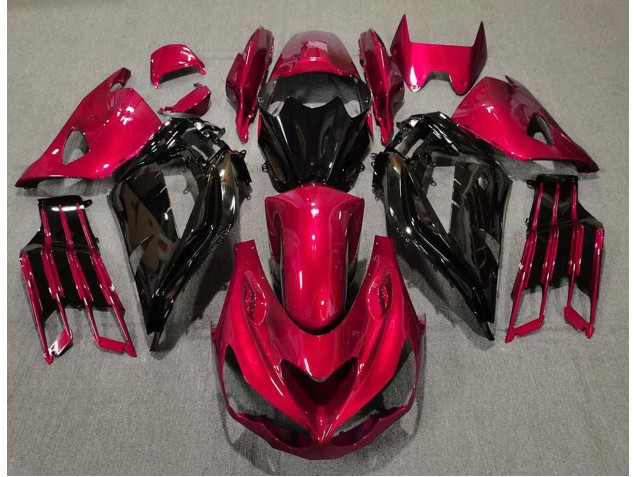 12-21 Rouge Brillant & Noir ZX14R Carénage Moto