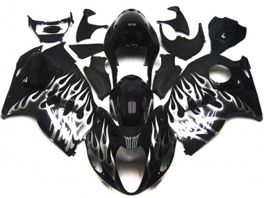 97-07 Noir Brillant Avec Argent Flamme GSXR 1300 Carénage Moto