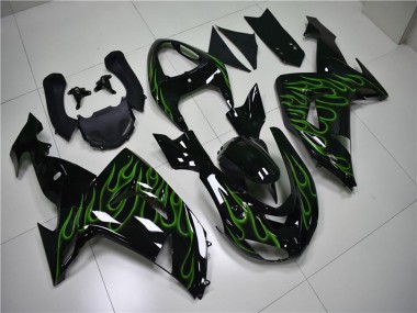 Achat Carénages Moto Kawasaki ZX10R 2006-2007 - Noir Brillant Vert Flamme