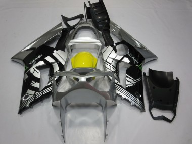 Achat Carénages Moto Kawasaki ZX6R 2003-2004 - Argent Jaune Noir Brillant