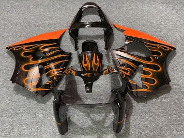 Achat Carénages Moto Kawasaki ZX6R 2000-2002 - Noir Brillant Orange Flamme