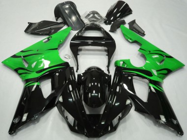 Achat Carénages Moto Yamaha R1 2000-2001 - Vert Noir Brillant Flamme