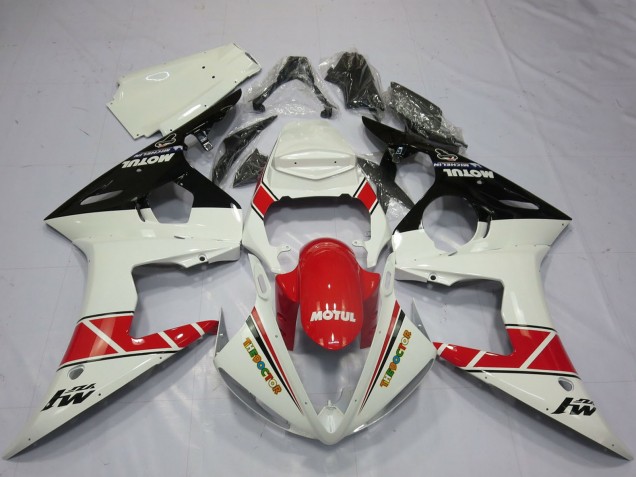 Carénages Moto Yamaha R6 2005 - Blanc Rouge Noir Brillant Motul