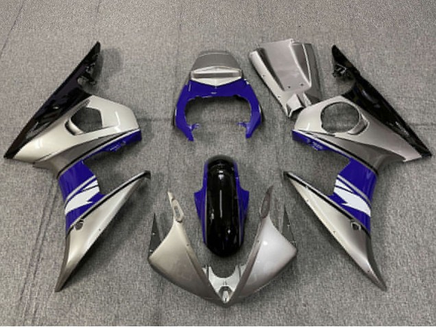 Carénages Moto Yamaha R6 2003-2004 - Argent Bleu Noir Brillant