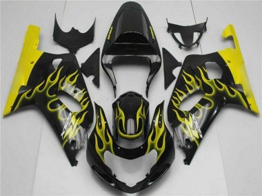Achat Carénages Moto Suzuki GSXR 600/750 2001-2003 - Noir Brillant Jaune Flamme