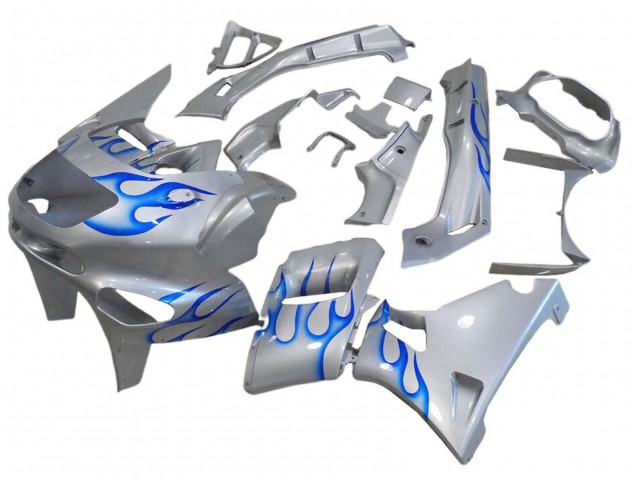 Carénages Moto Kawasaki ZZR400 1993-2007 - Blanc Bleu Flamme