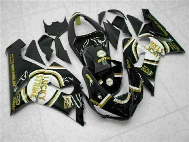 Achat Carénages Moto Kawasaki ZX6R 2005-2006 - Noir Brillant Blanc Or Lucky Strike