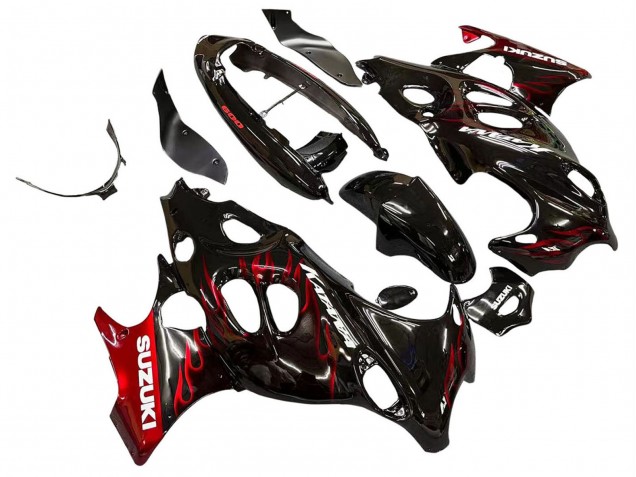 Carénages Moto Suzuki GSX600F/GSX750F 2004-2006 - Noir Brillant Rouge Flamme