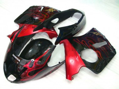 Achat Kits Carénage Moto Honda CBR1100XX Blackbird 1996-2007 - Noir Brillant Rouge Flamme