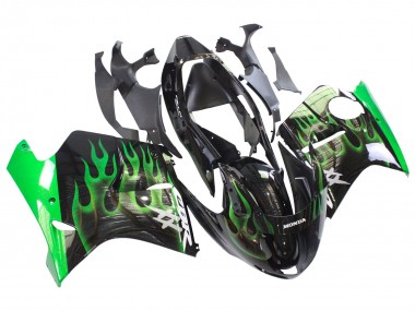 Achat Carénage Moto Honda CBR1100XX Blackbird 1996-2007 - Noir Brillant Vert Flamme