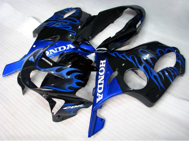 Carénages Moto Honda CBR600 F4 1999-2000 - Noir Brillant Bleu Flamme