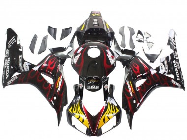Achat Carénages Moto Honda CBR1000RR 2006-2007 - Noir Brillant Jaune Rouge Flamme