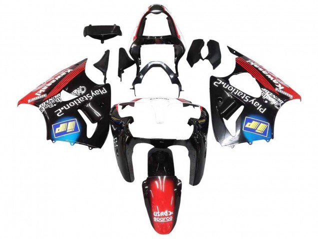 Carénages Moto Kawasaki ZX6R 2000-2002 - Noir Brillant Rouge Bleu Rouge PlayStation 2