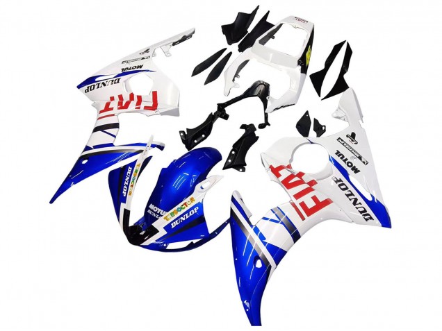 Carénages Moto Yamaha YZF 600 R6 2005 - Blanc Bleu Dunlop Fiat Motul