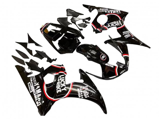 Carénages Moto Yamaha YZF 600 R6 2005 - Noir Brillant Blanc Lucky Strike Motul