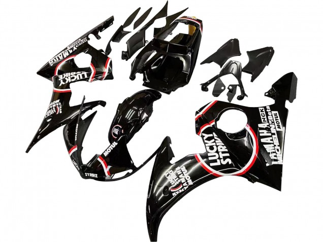 Carénages Moto Yamaha YZF 600 R6 2005 - Noir Brillant Blanc Lucky Strike Motul