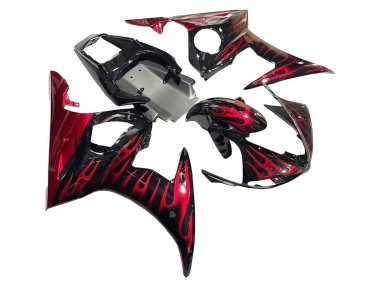 Achat Carénages Moto Yamaha YZF 600 R6 2005 - Noir Rouge Flamme