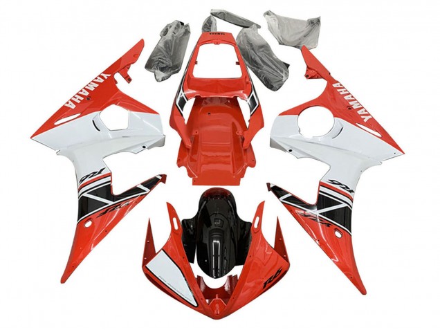 Carénages Moto Yamaha YZF 600 R6 2005 - Blanc Rouge Noir Brillant