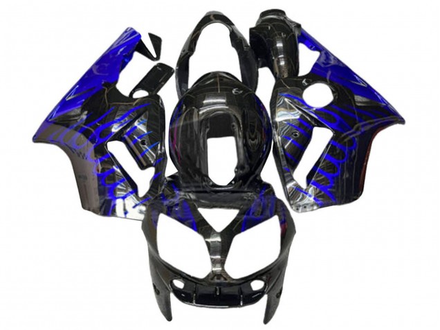Carénages Moto Kawasaki ZX12R 2000-2001 - Noir Brillant Bleu Flamme