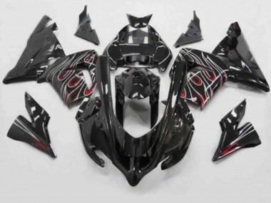 Achat Carénages Moto Kawasaki ZX10R 2004-2005 - Noir Rouge Blanc Flamme