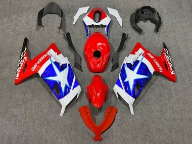 Achat Carénages Moto Kawasaki EX300 2013-2024 - Blanc Rouge Bleu Étoile Captain America