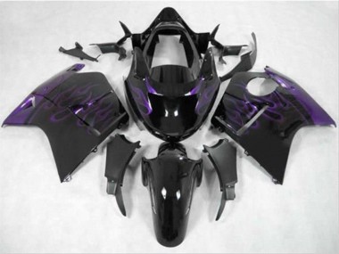 Achat Carénage Moto Honda CBR1100XX Blackbird 1996-2007 - Noir Brillant Violet Flamme
