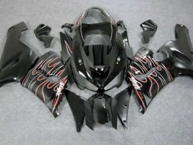 Achat Carénages Moto Kawasaki ZX6R 2005-2006 - Noir Brillant Rouge Blanc Flamme