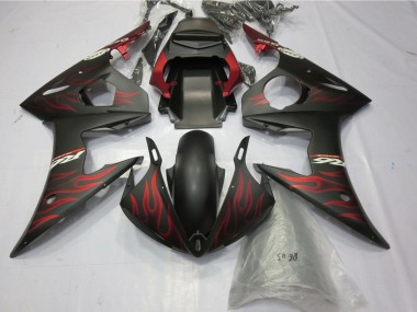 Achat Carénages Moto Yamaha YZF R6 2005 - Noir Mat Rouge Mat Flamme