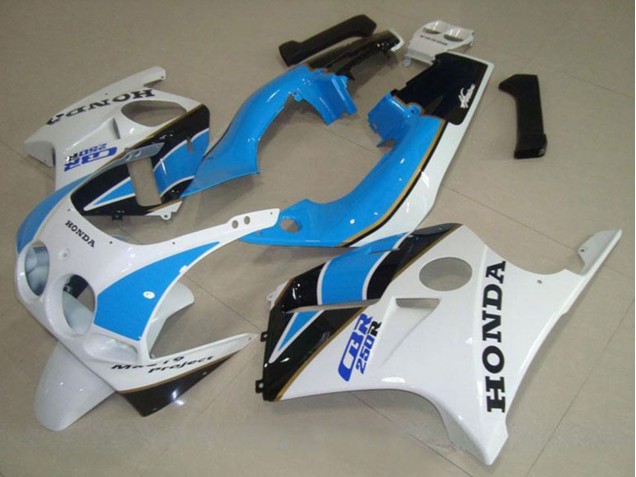 Carénage Moto Honda CBR250RR MC19 1988-1989 - Blanc Bleu Clair Noir Brillant