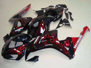 Achat Kits Carénage Moto Honda CBR1000RR 2006-2007 - Noir Brillant Rouge Flamme