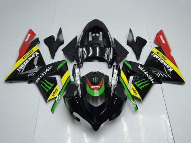Achat Carénages Moto Kawasaki ZX10R 2004-2005 - Noir Brillant Rouge Jaune Vert Monstre