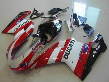 Achat Carénages Moto Ducati 848 1098 1198 2007-2014 - Blanc Rouge Noir Generali Tim