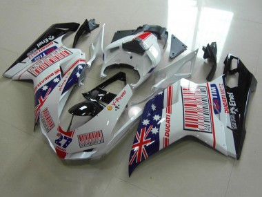 Achat Carénages Moto Ducati 848 1098 1198 2007-2014 - Blanc Bleu Rouge Noir Brillant Drapeau Américain Tim 27