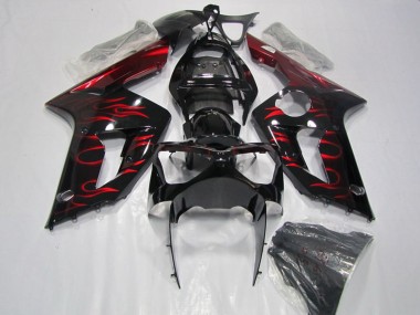 Achat Carénage Moto Kawasaki ZX6R 2003-2004 - Noir Brillant Rouge Flamme