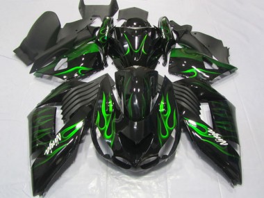 Achat Carénages Moto Kawasaki ZX14R ZZR1400 2006-2011 - Noir Brillant Vert Flamme