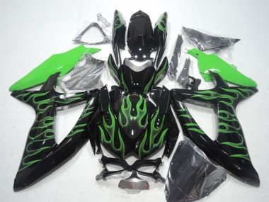 Achat Carénages Moto Suzuki GSXR 600 2008-2010 - Noir Brillant Vert Flamme