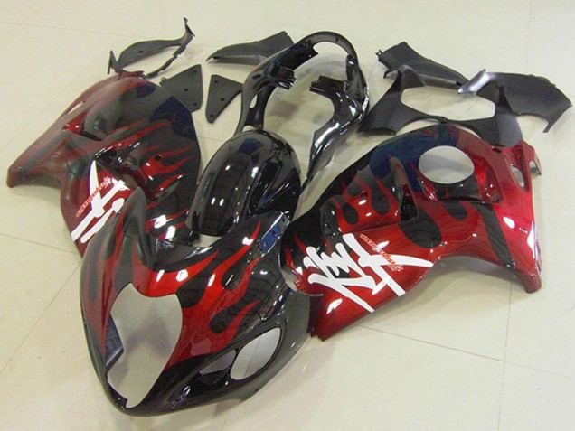 Carénages Moto Suzuki GSXR 1300 Hayabusa 1996-2007 - Noir Brillant Rouge Flamme