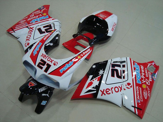 Carénages Moto Ducati 748 916 996 996S 1993-2005 - Blanc Rouge Noir Brillant Valsir Xerox 21